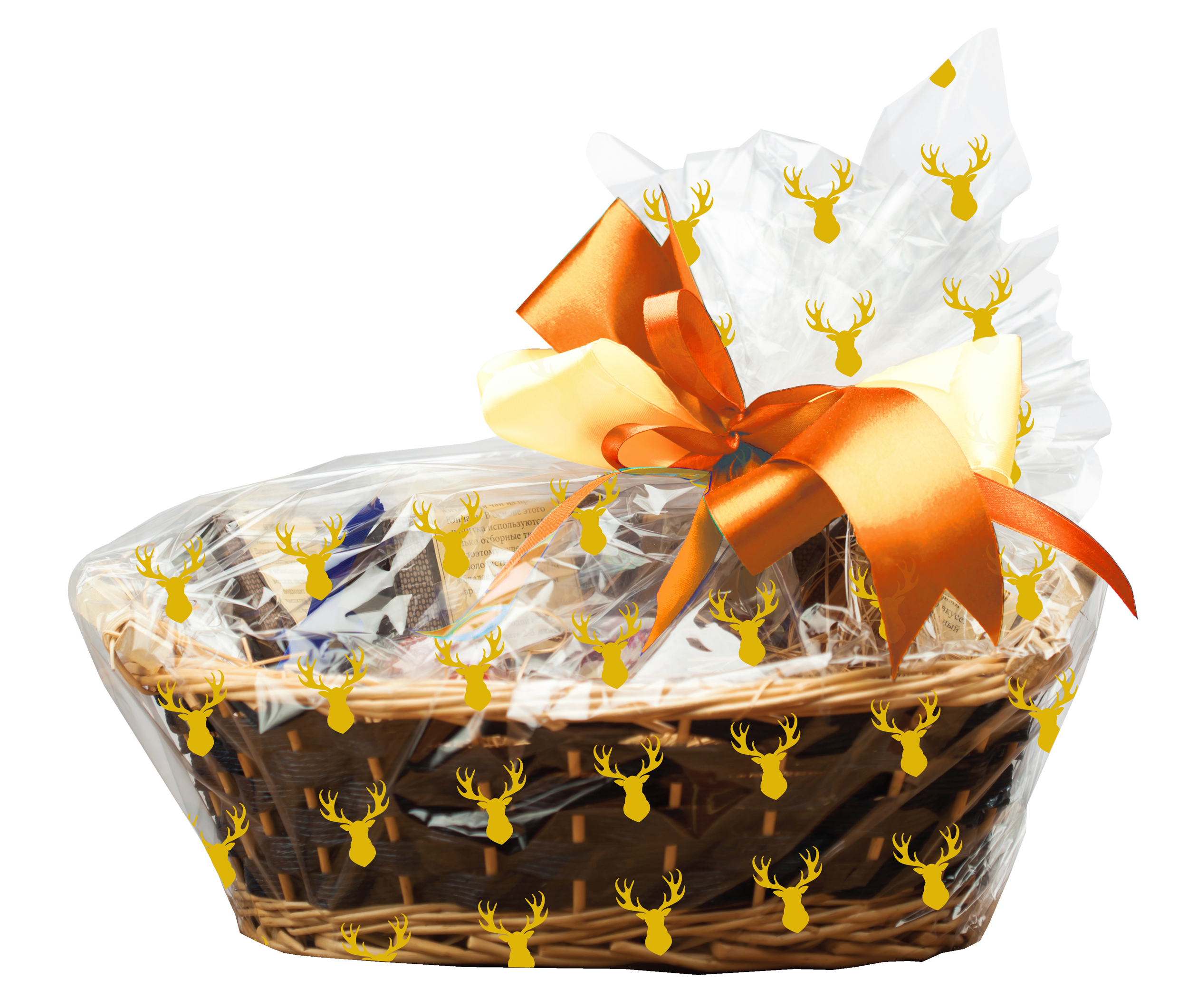 6 x clear cellophane cello Basket Bags packaging wraps with gold stag